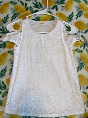 btween White Eyelet Cold-Shoulder Tie Sleeve Top